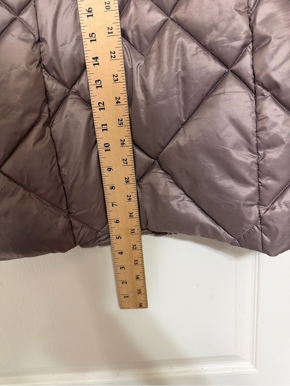 Andrew Marc Quilted Long Puffer Coat Size S Metallic Taupe Mauve Hooded Zip - Picture 10 of 11